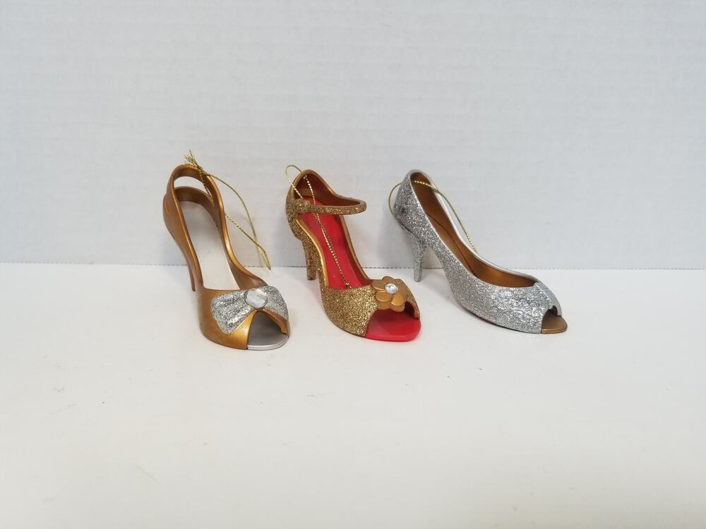Lot of 3 Christmas Ornaments 4" Miniature High Heel Shoes Tree Ornaments